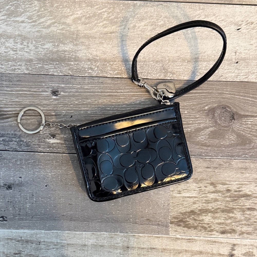 Coach Black keychain Wristlet wallet with Heart Charm